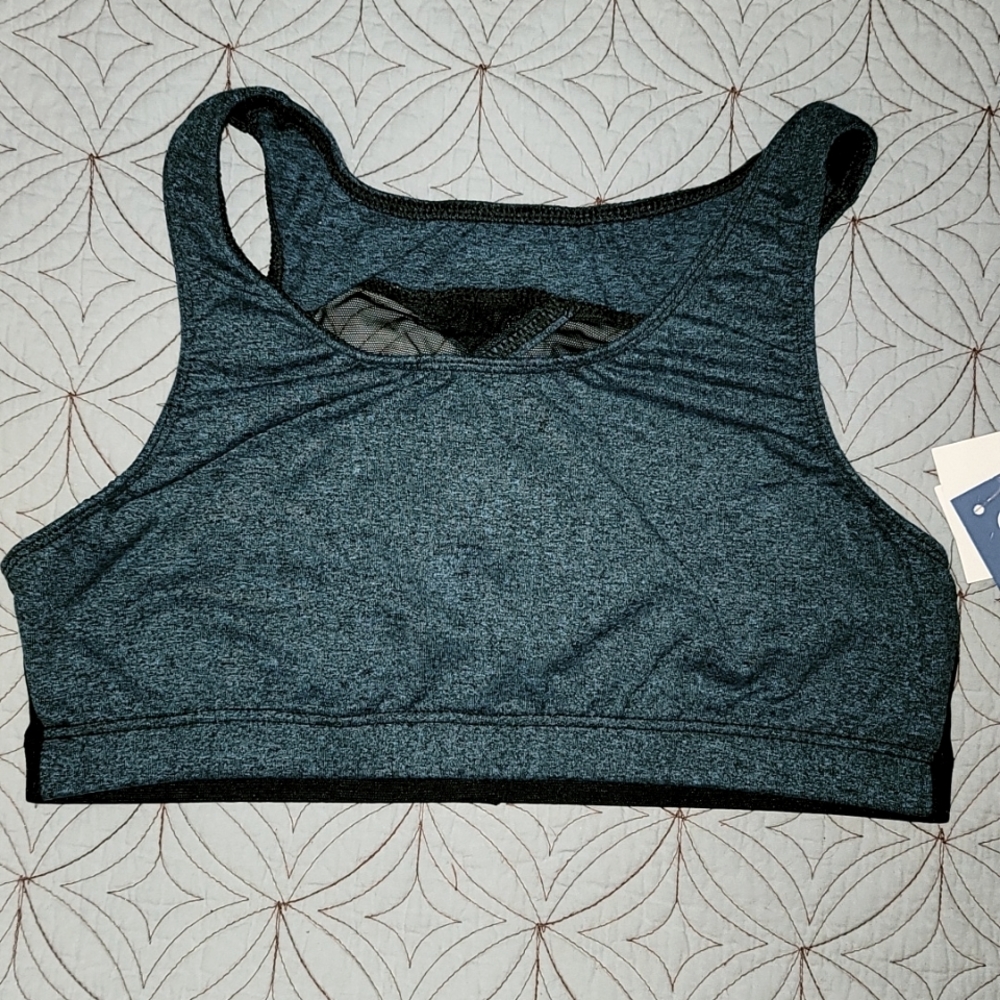 NWT Motionwear Athletic Bra Top, blue/black, size Adult Large